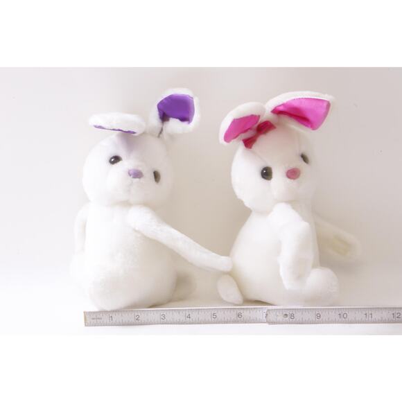 Two Plush White Hugging Rabbits with Purple and Pink Ears, Soft Toy, 643 - Picture 4 of 5